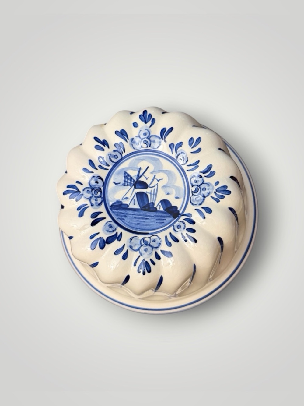 Vintage Delft Blue Hand Painted Windmill Jello Mold Wall Hanging